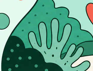 Abstract coral and mint visual representing a shared care view