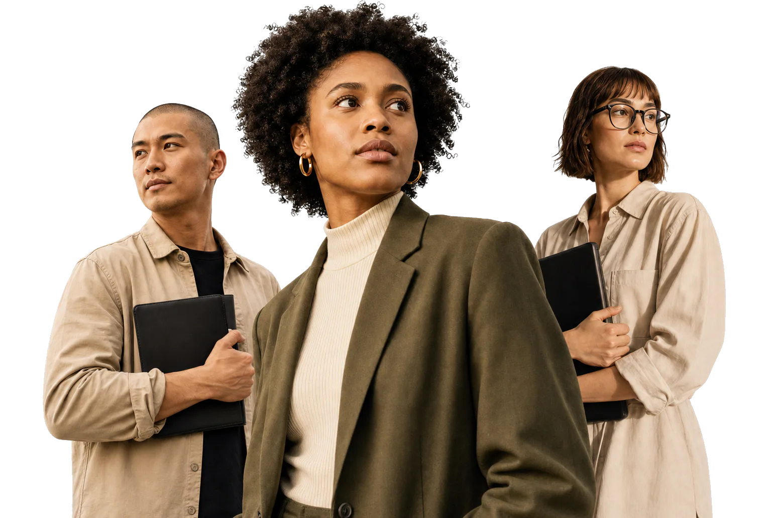 Three professionals representing a considered talent shortlist