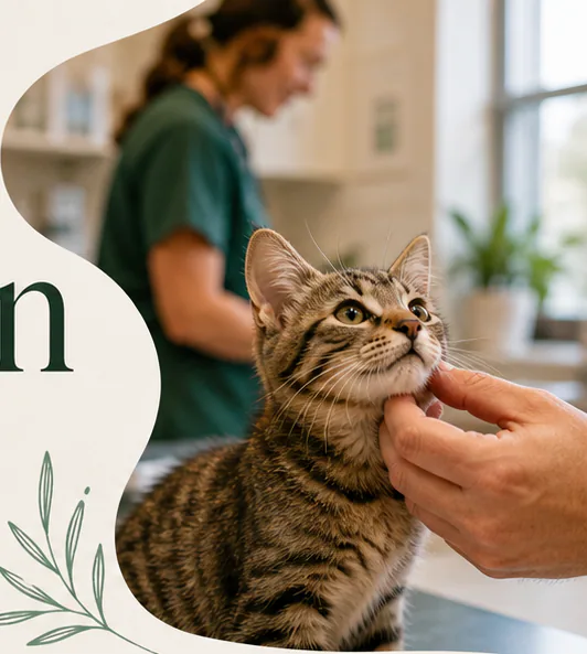 Veterinarian meeting a cat at eye level