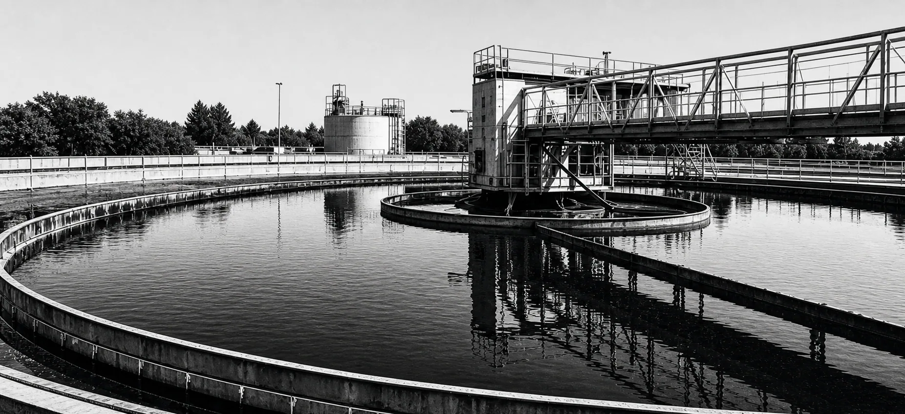 Municipal water treatment basins and catwalks