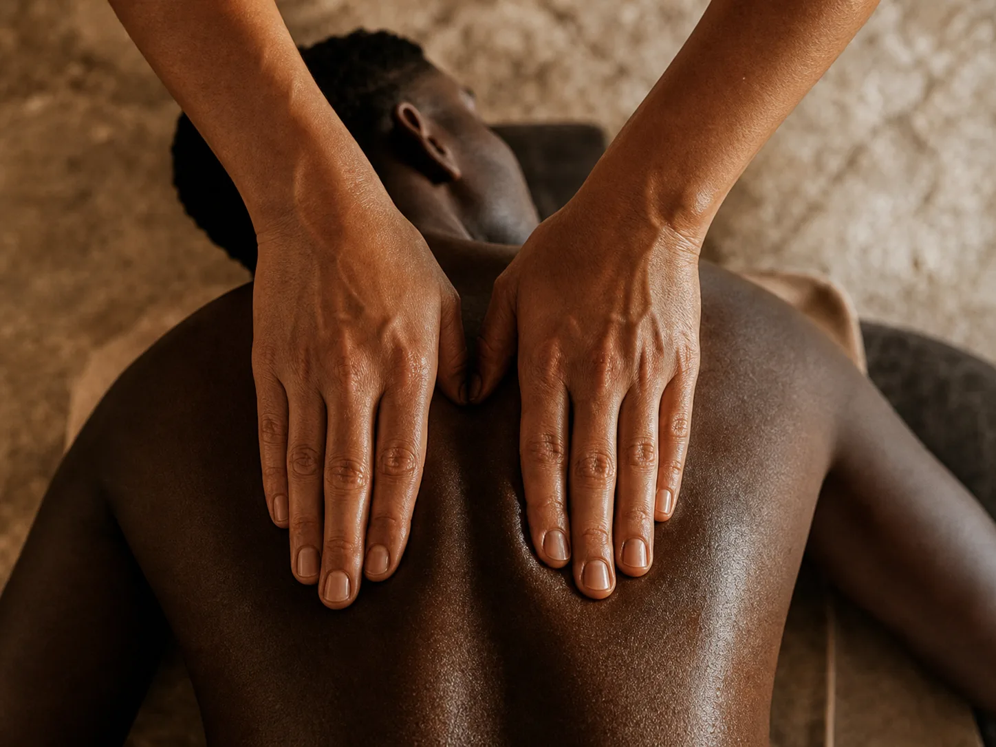 Hands preparing a restorative bodywork session