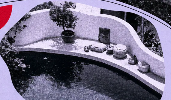 Curved pool and quiet courtyard at Morrow House