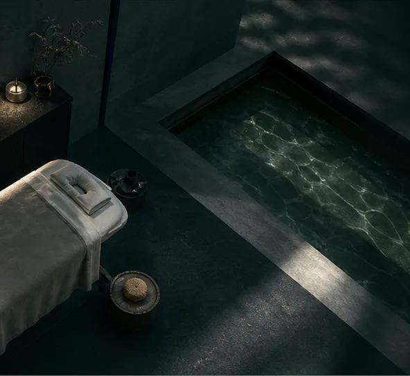 Quiet treatment room with a water basin