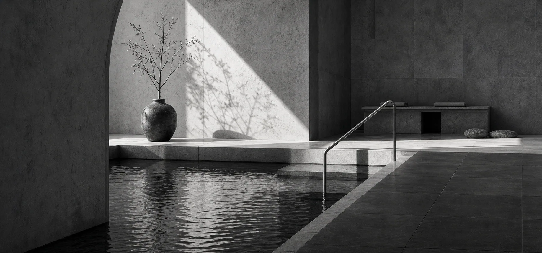 Stone pool inside a quiet retreat space