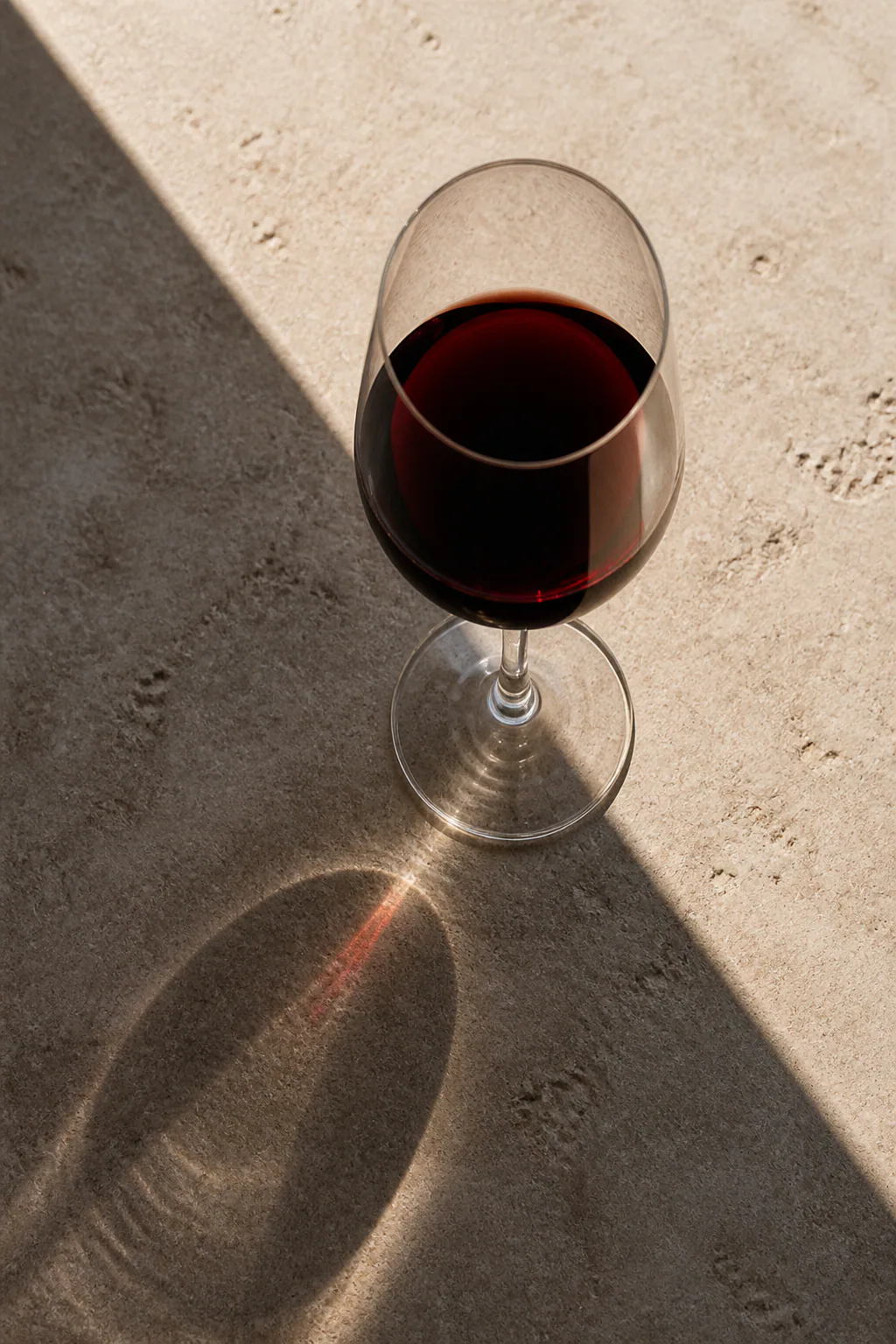 Glass of red wine on a stone table