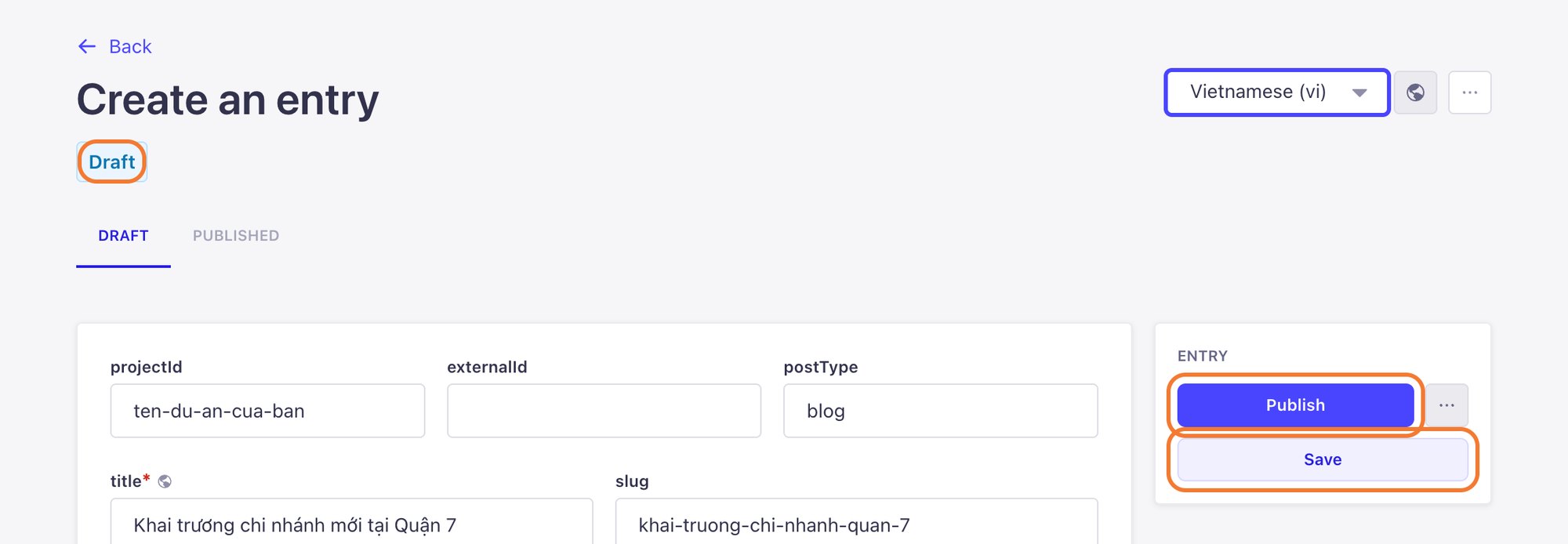 Draft status and the Publish button