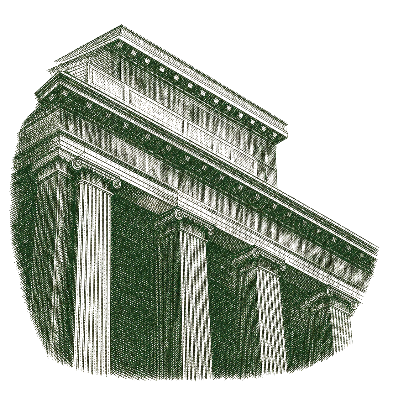 Engraved view of a civic bank building