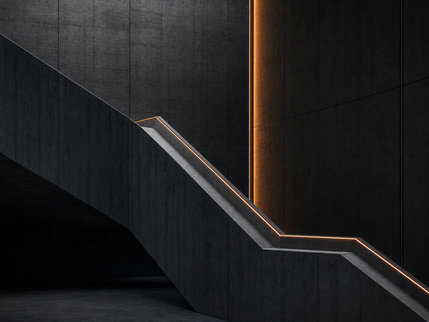 Architectural stairway with a clear line of light