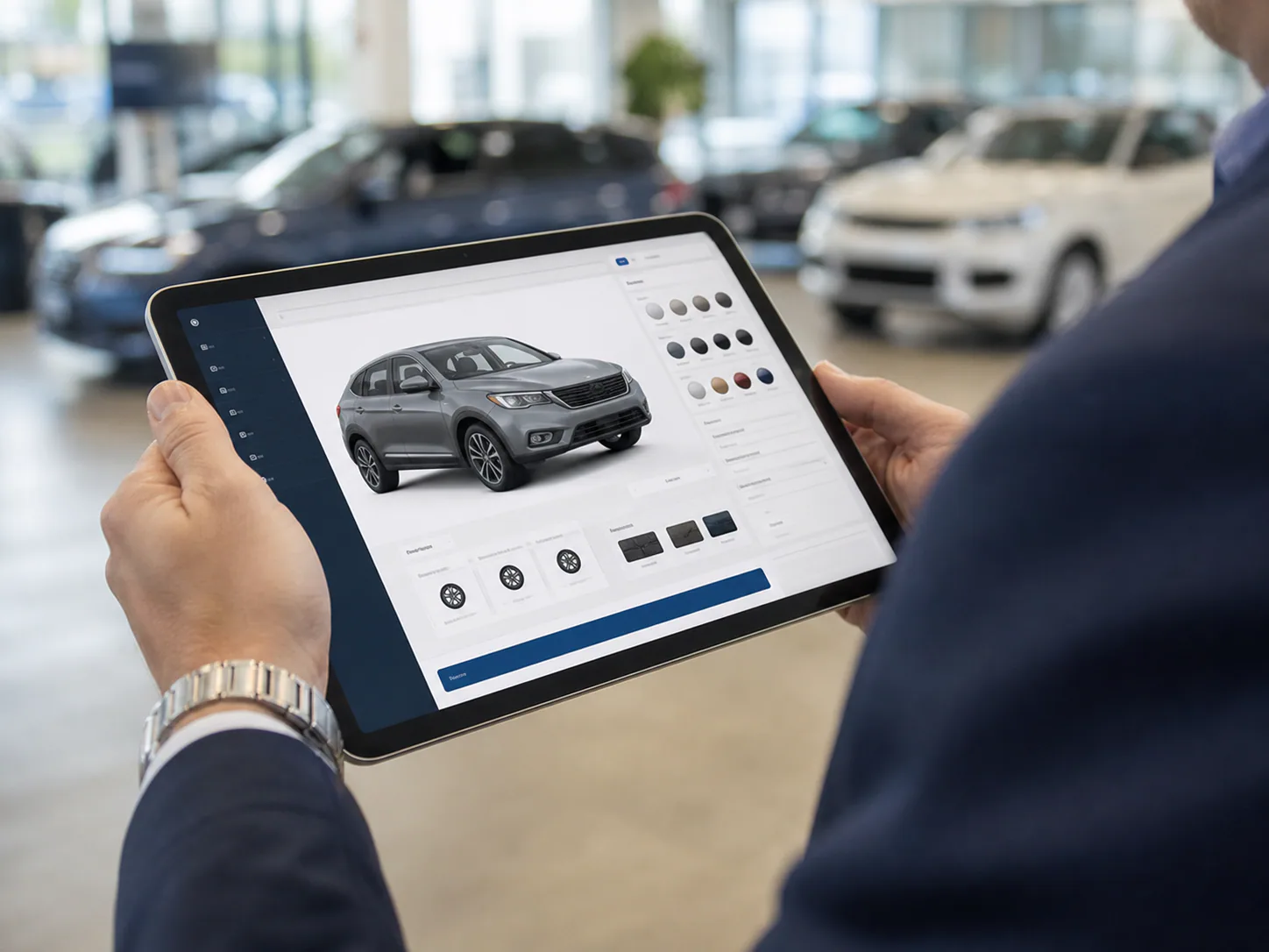Vehicle configurator on a tablet inside a dealership
