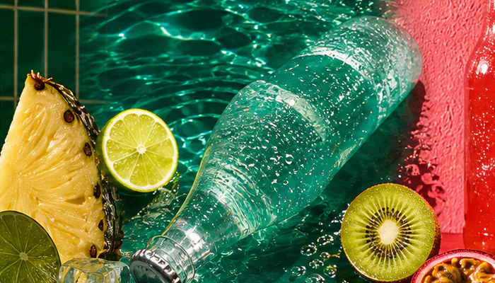 Turquoise aqua current sparkling drink