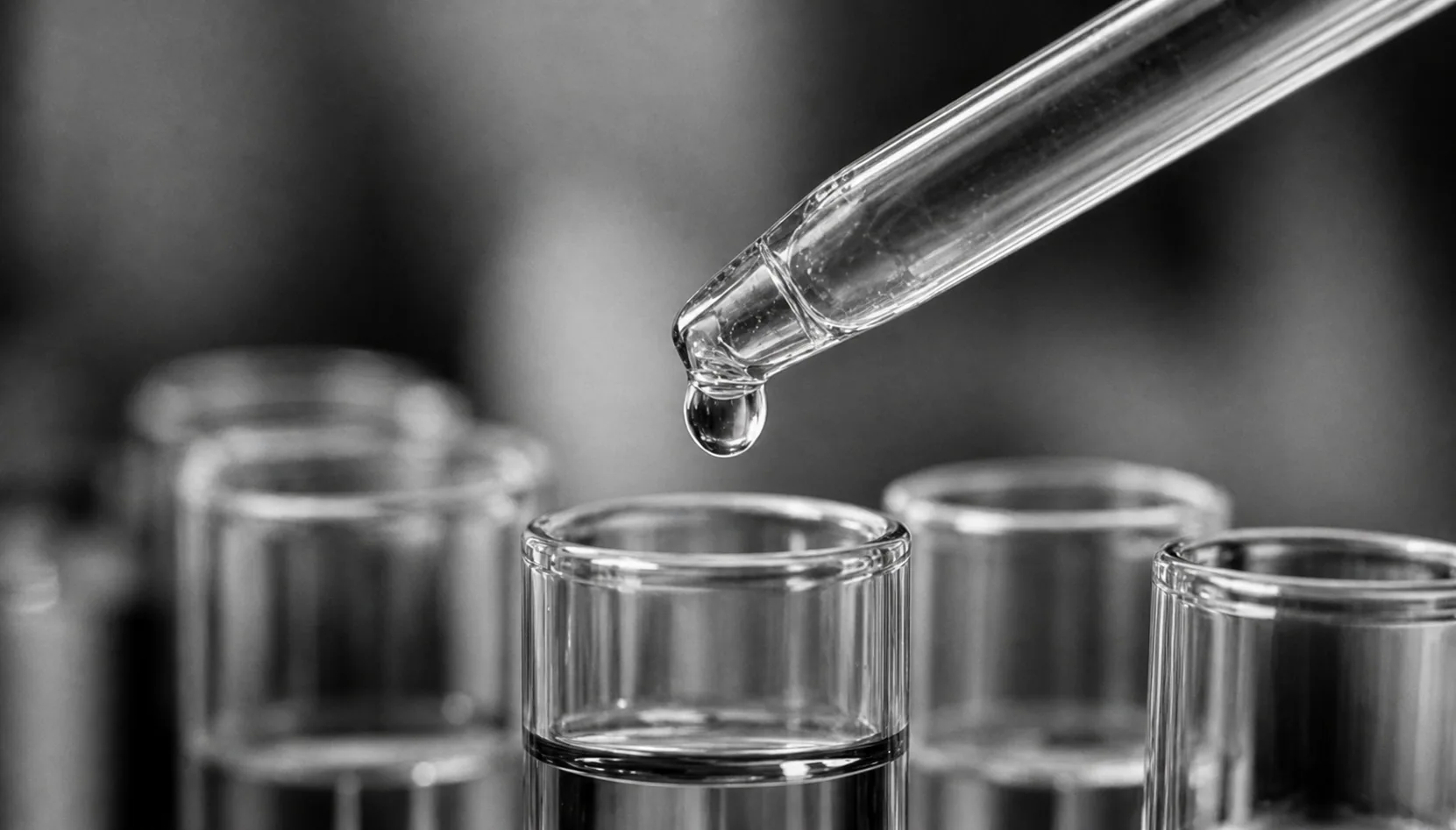 Researcher using a pipette above a laboratory plate