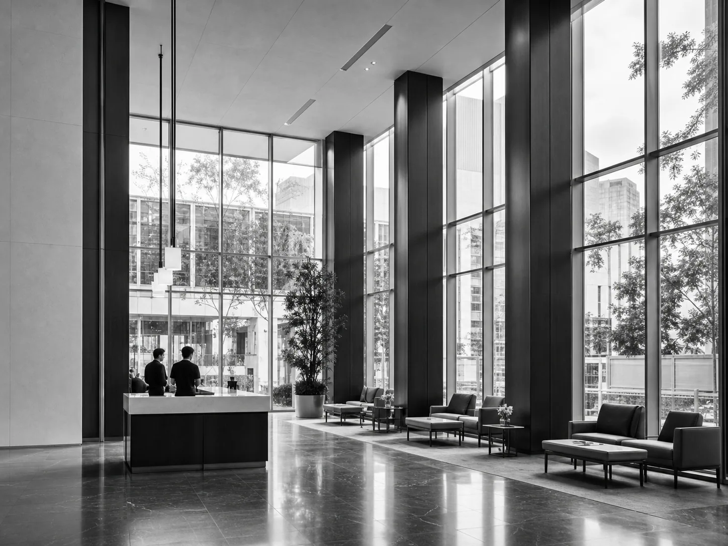 Bright commercial building lobby