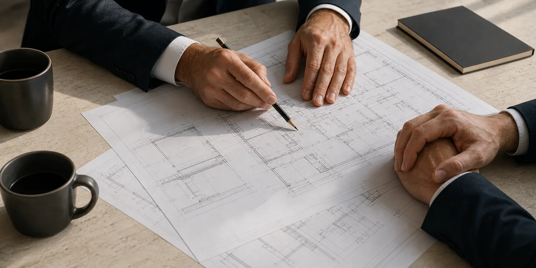 Development plans and models on a desk