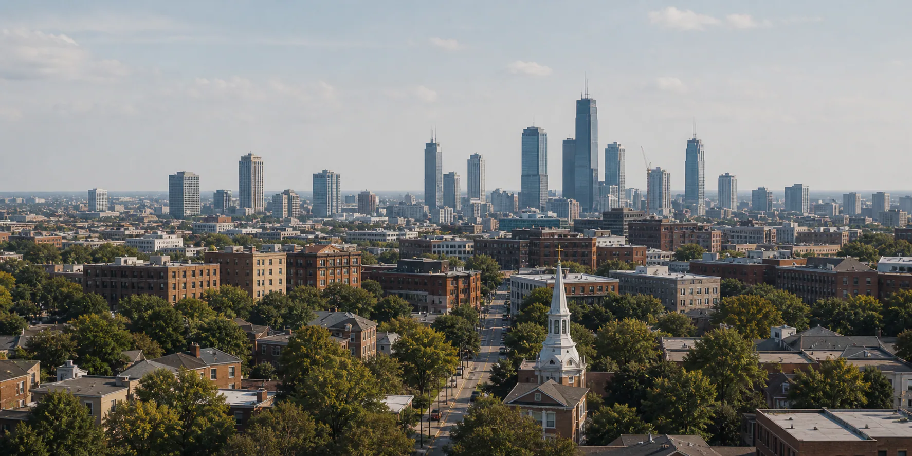 City skyline viewed from a commercial district