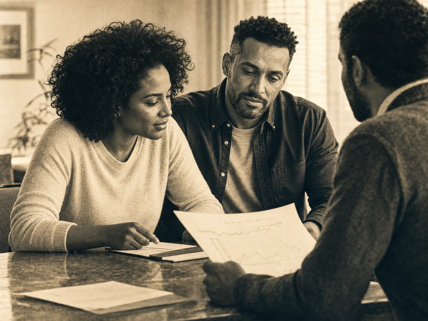 Neighbors reviewing a financial plan with an adviser
