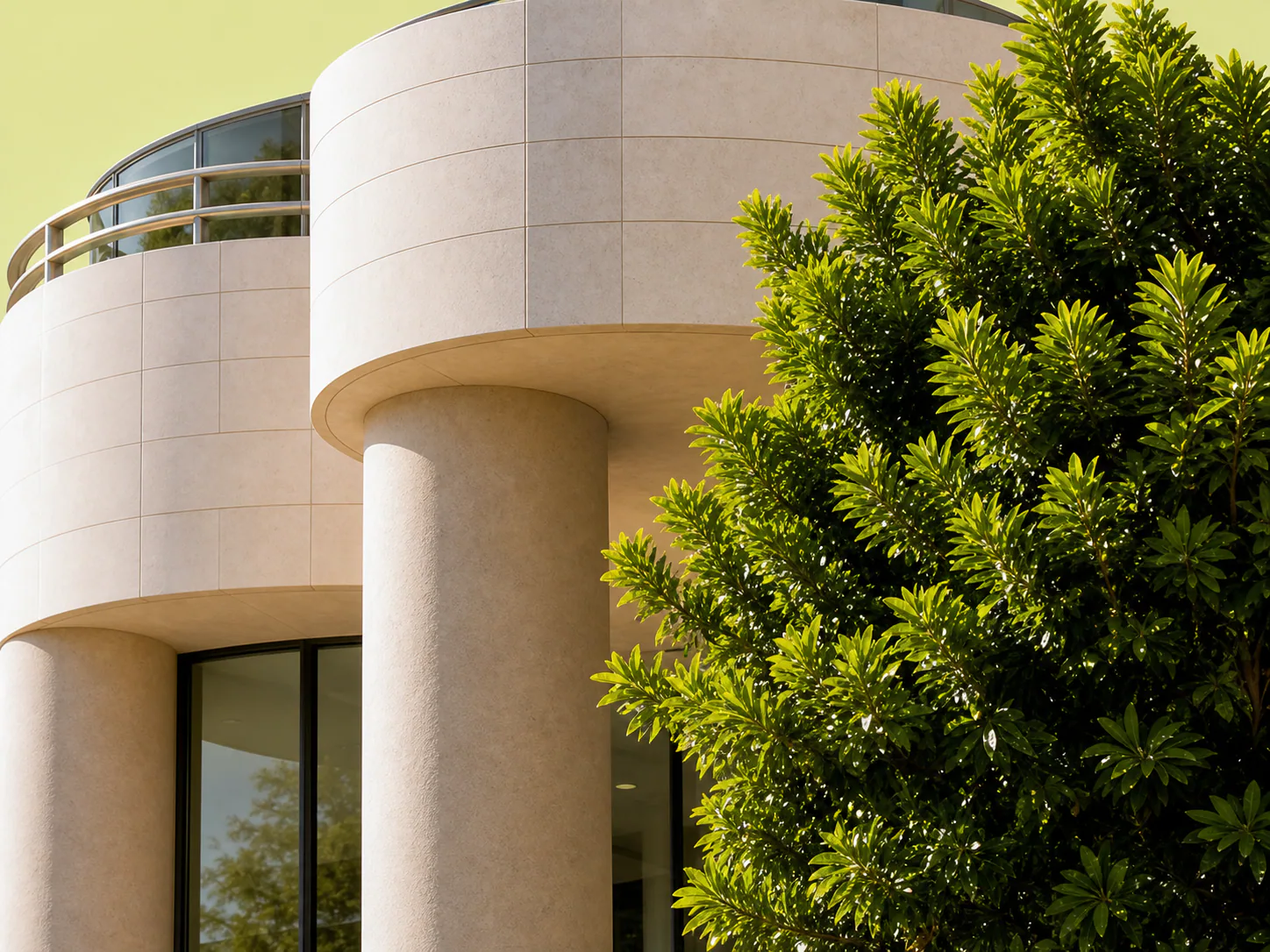 Sunlit exterior of a contemporary neighborhood bank