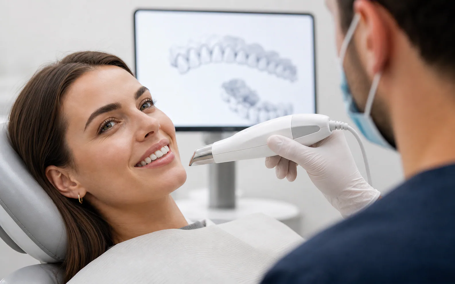 Patient receiving a calm digital dental scan