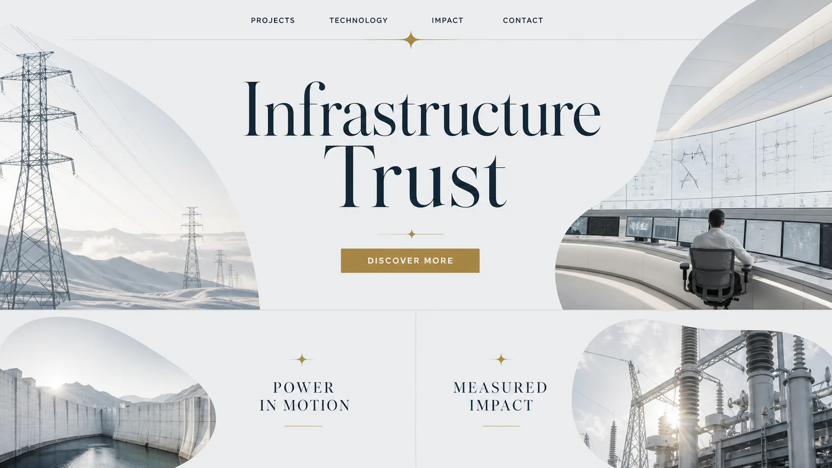 A high-voltage transmission corridor and an operations control room representing the grid systems Northstar supports