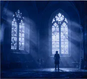 Blue interior scene from a visual story