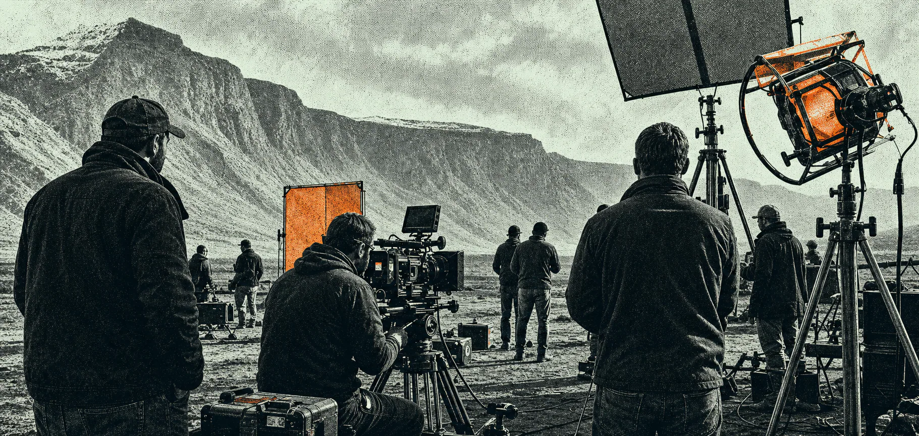 Northline crew setting a cinema camera on a remote coastal location