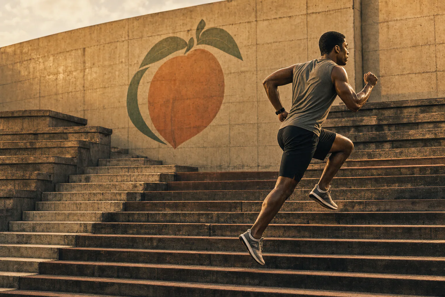 Athlete sprinting up stadium stairs