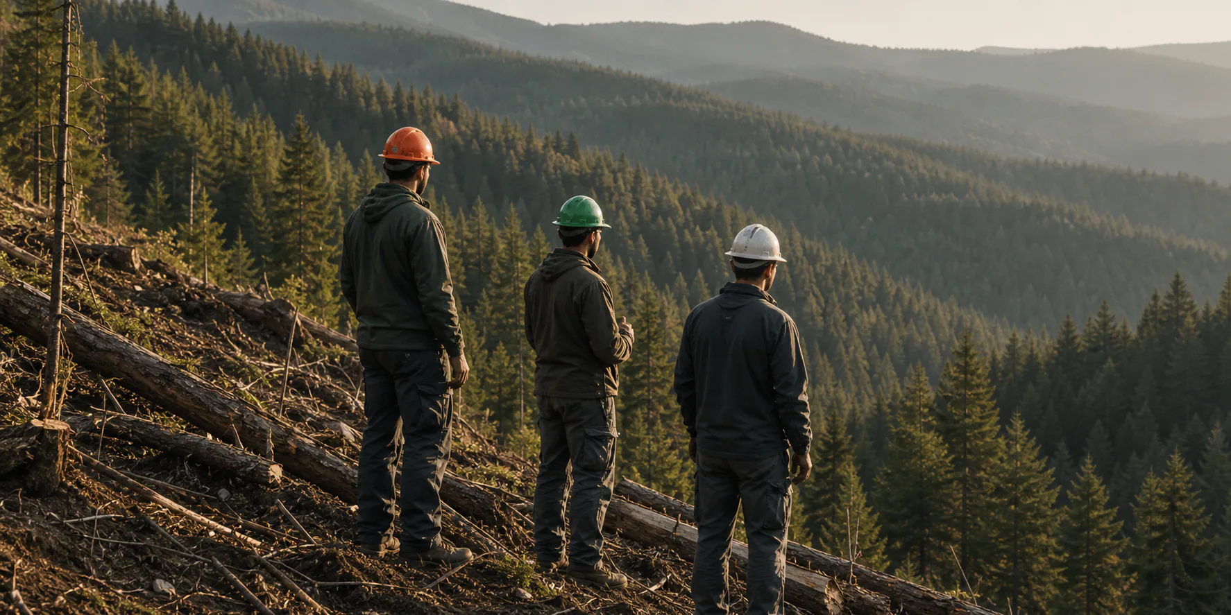 Forest stewards surveying a hillside