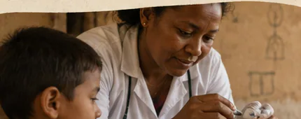 Community health worker spending time with a child
