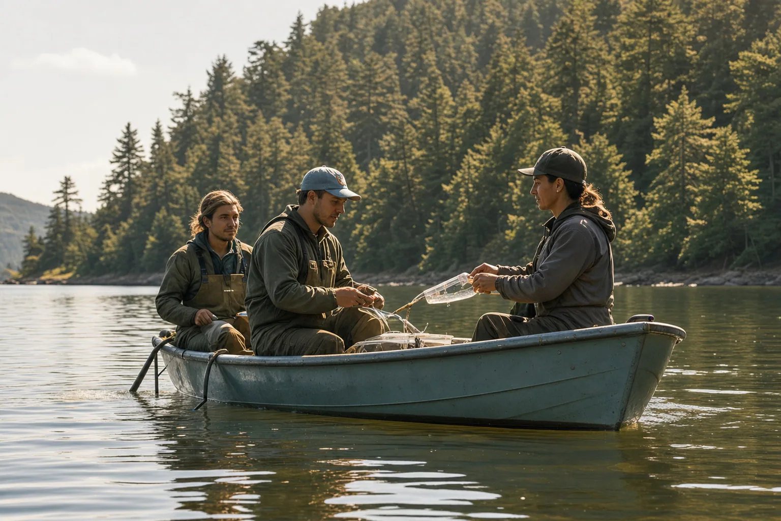 Community researchers in a small boat