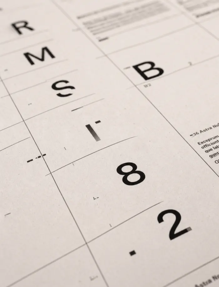 Close view of a typographic calendar proof