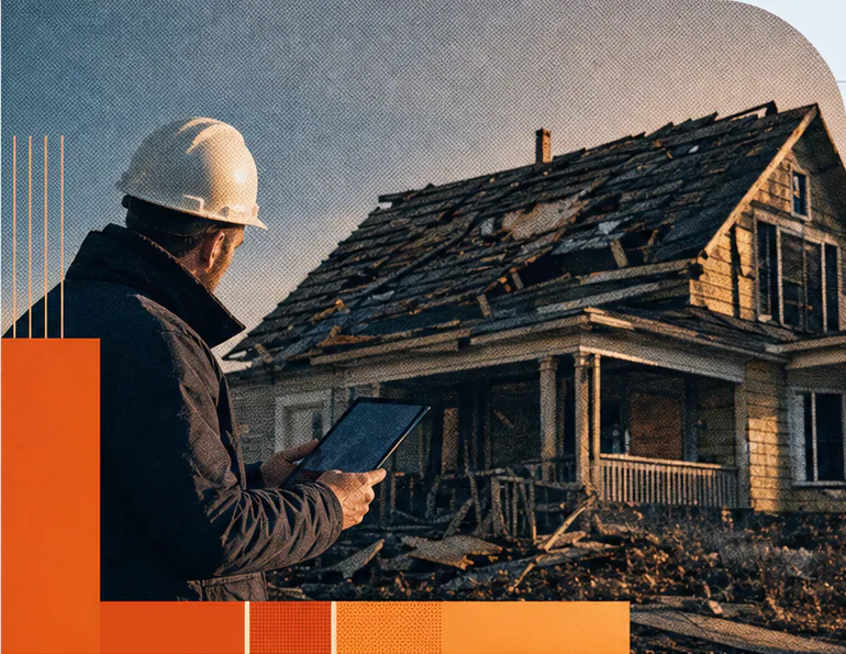 Morrow Mutual assessor documenting storm damage