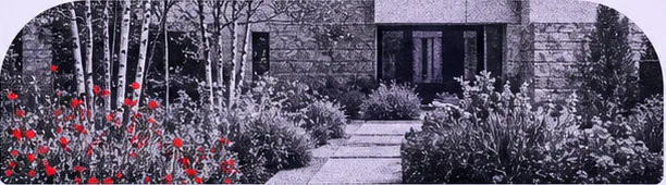 Seasonal garden path with layered planting