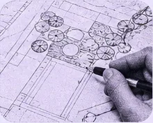 Landscape drawing on a work surface
