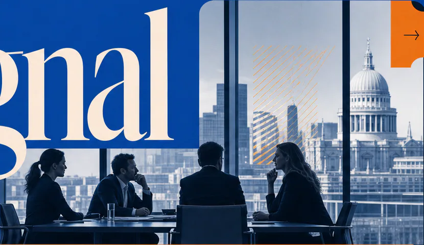 Counsel meeting in a glass-walled boardroom overlooking the city