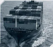 Container vessel seen from the bow