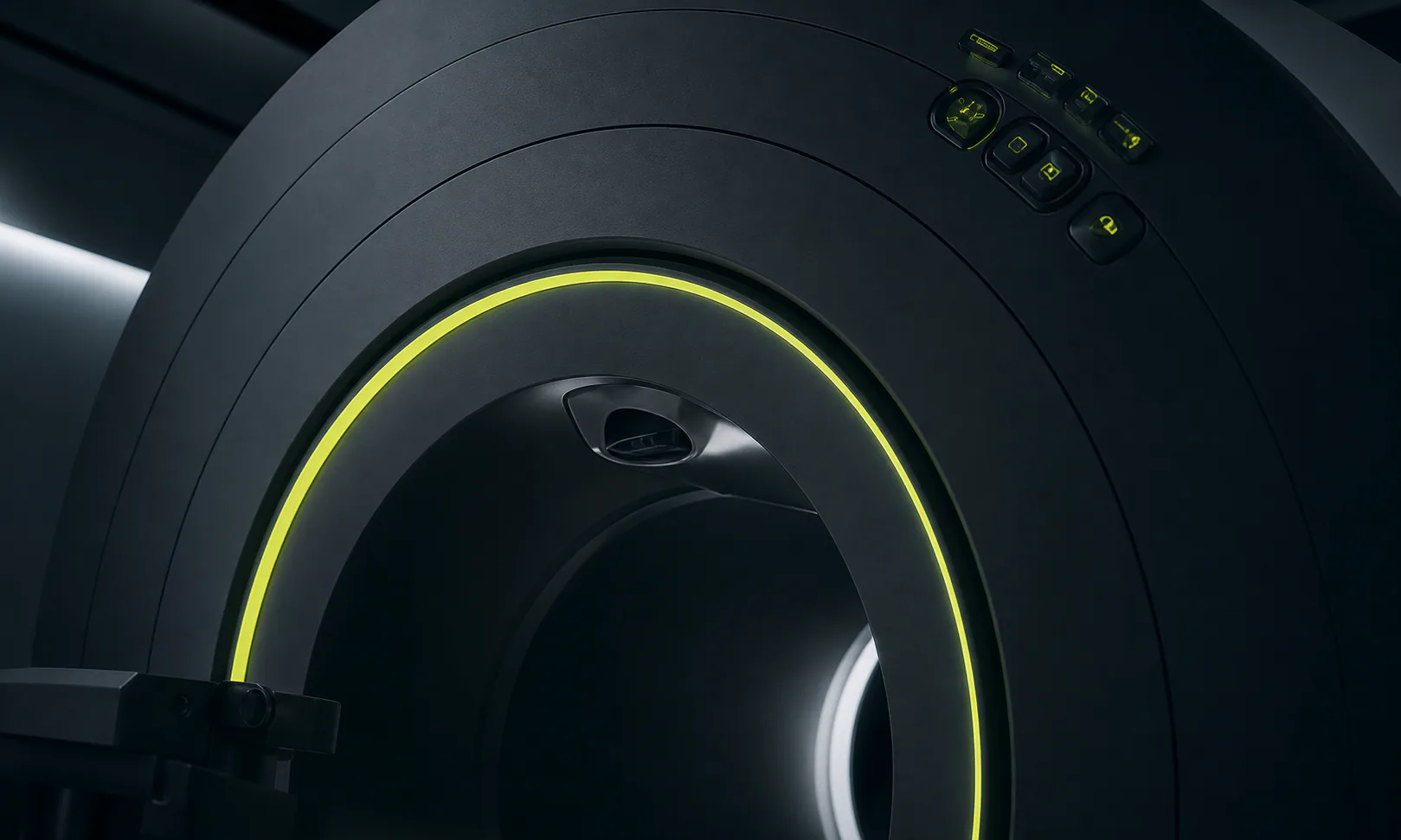 Diagnostic imaging scanner in a dark clinical room