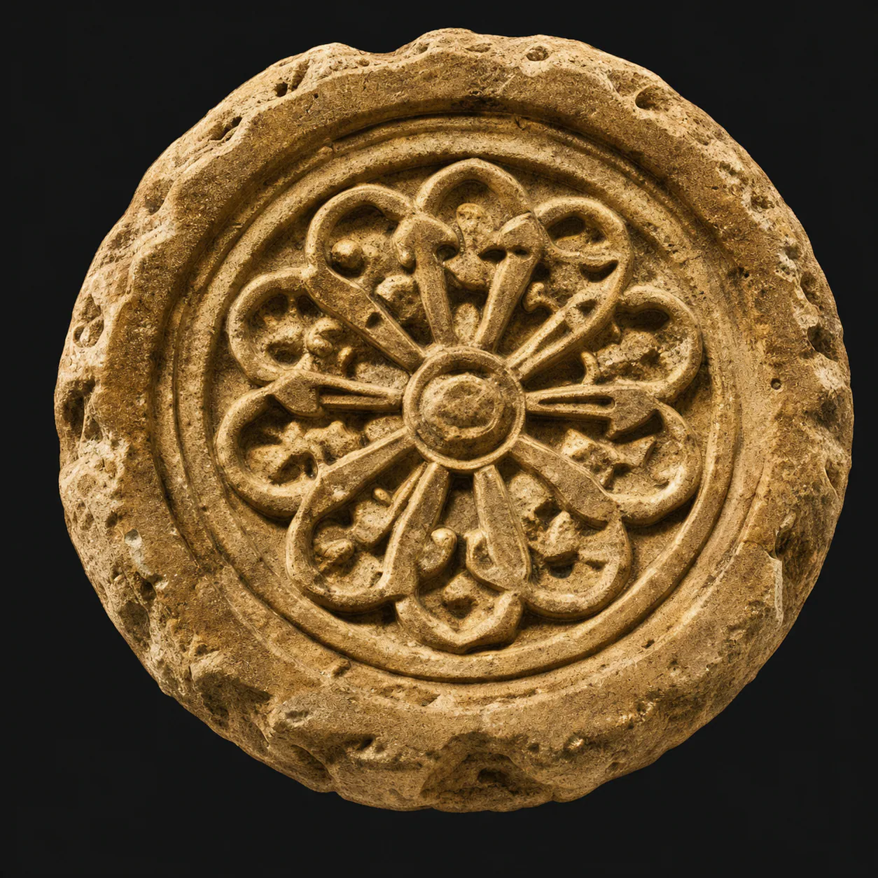 Carved stone rosette medallion with eight petals