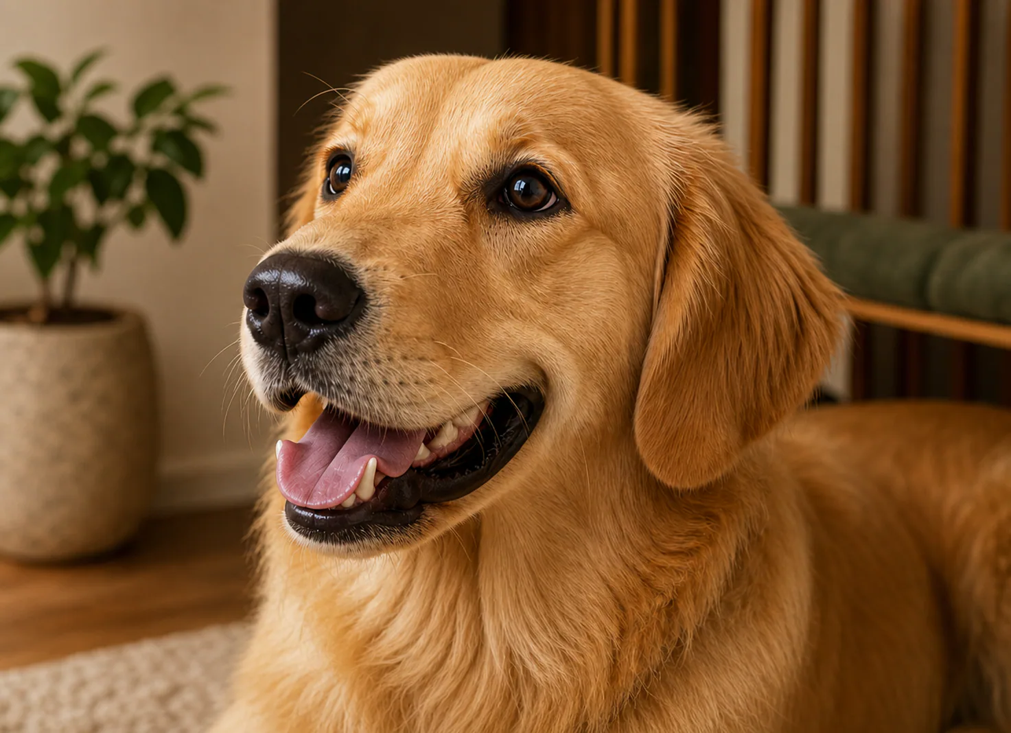 Dog resting comfortably in a quiet room