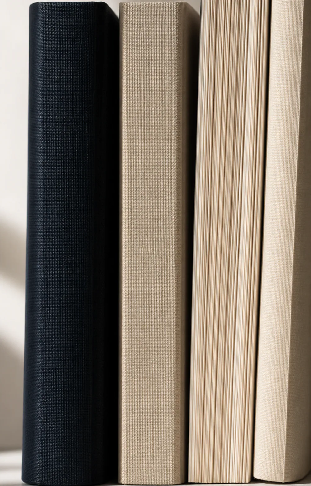 Clothbound books standing together on a shelf