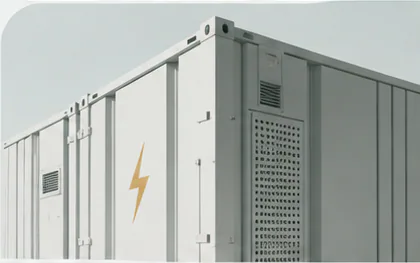 Utility-scale battery storage cabinet with a lightning mark