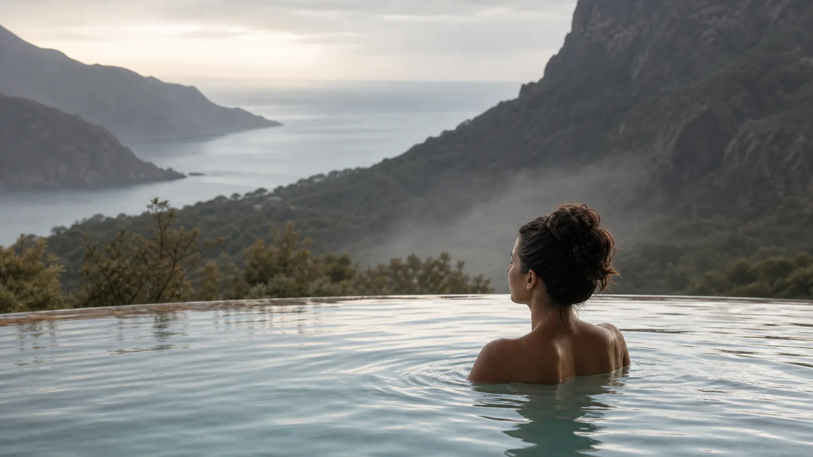 Pool at Stillwater House at dusk
