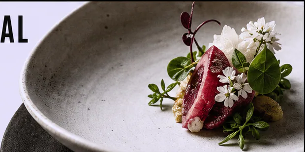 Seasonal dish plated on a porcelain plate