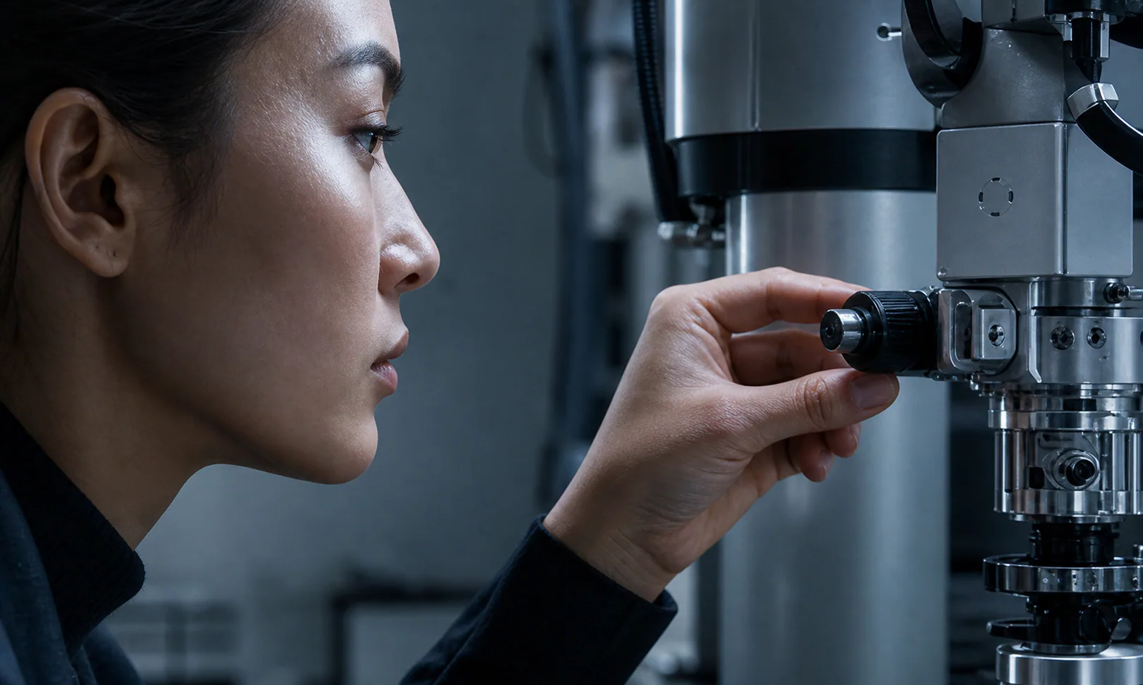 Engineer calibrating a collaborative robot
