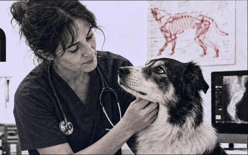 Veterinarian examining a dog in a specialist clinic