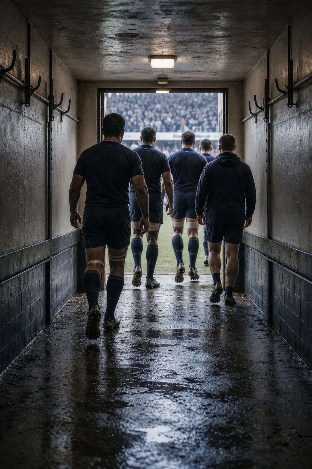 Players walk through the Northbank tunnel toward the pitch