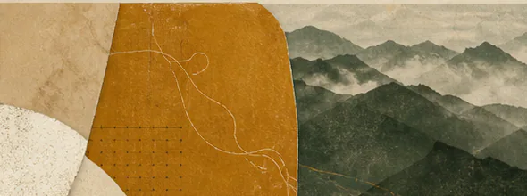 Layered landscape and abstract strategic shapes