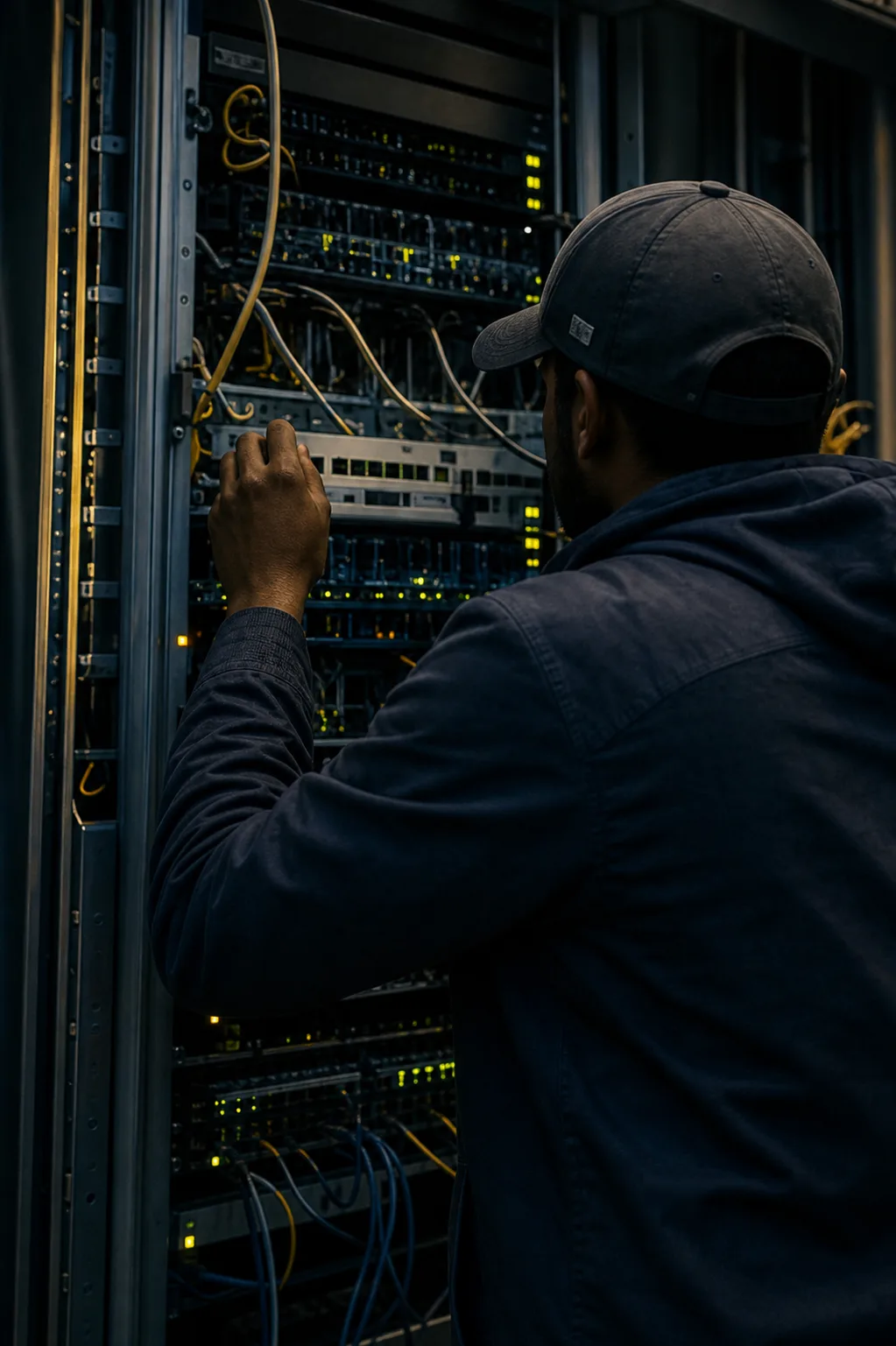 Technician maintaining a telecommunications connection