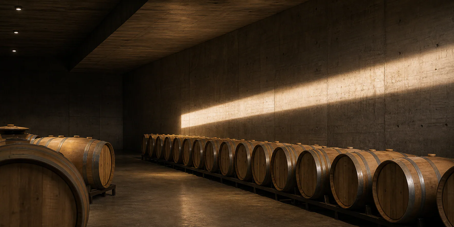 Barrel cellar in afternoon light