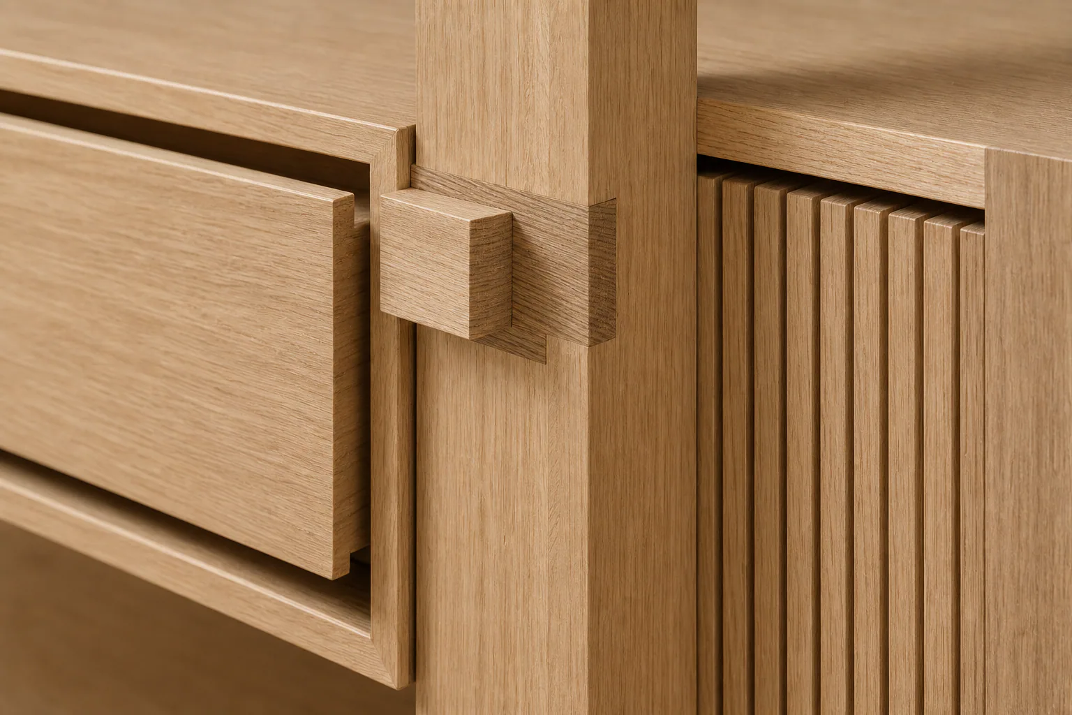 Oak drawer front with a clean recessed pull