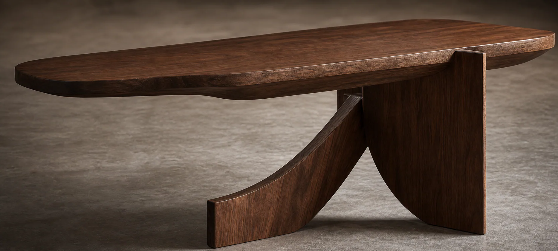 Sculptural walnut table and furniture object
